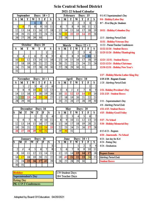 SCS 2021-2022 Calendar